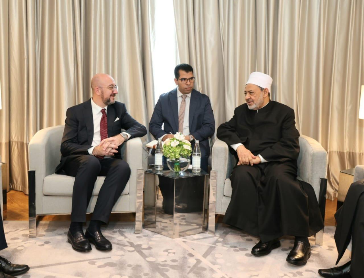 شيخ الأزهر يستقبل رئيس المجلس الأوروبي في أذربيجان ويناقشان المآسي الإنسانية المعاصرة