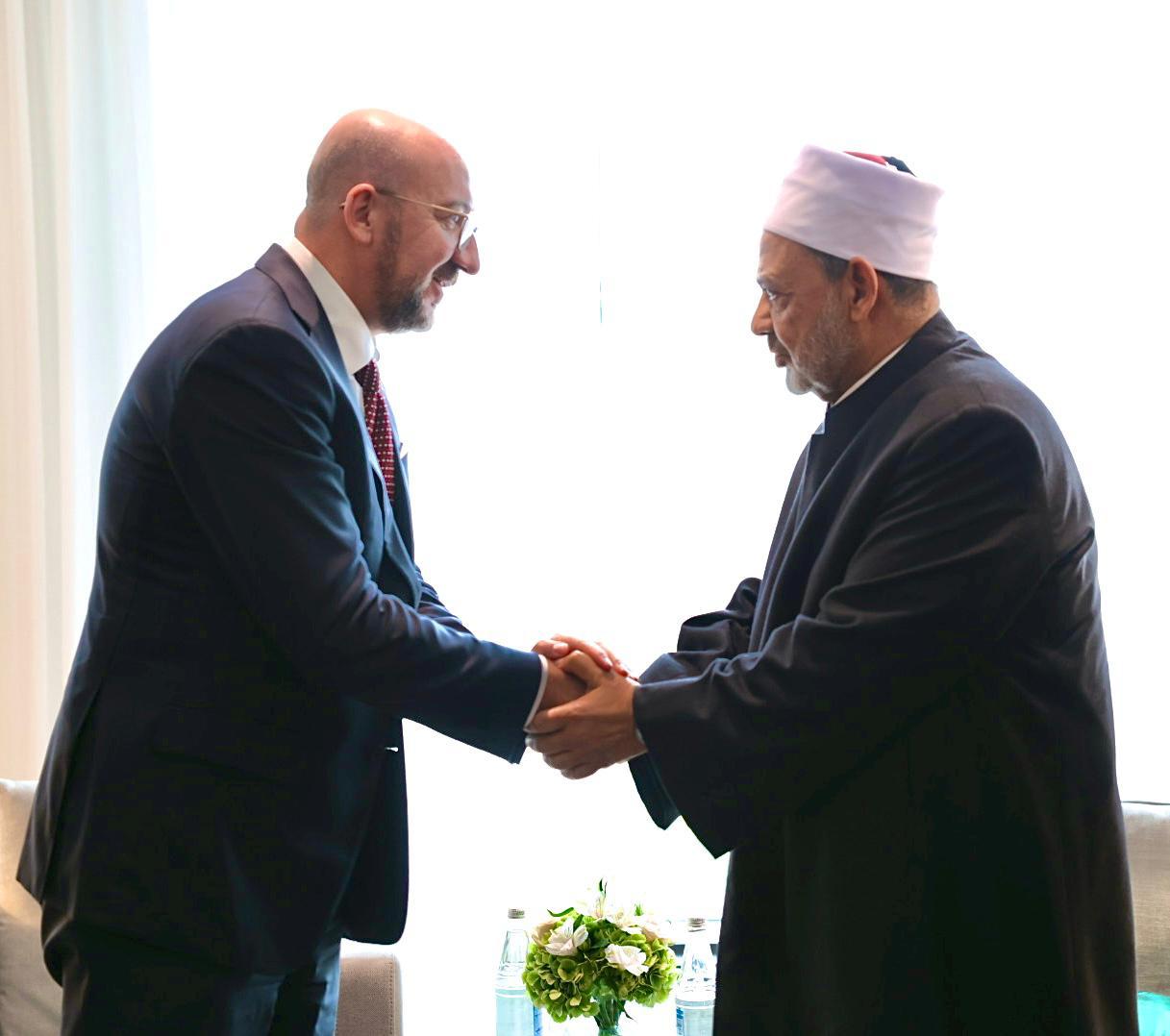 شيخ الأزهر يستقبل رئيس المجلس الأوروبي في أذربيجان ويناقشان المآسي الإنسانية المعاصرة