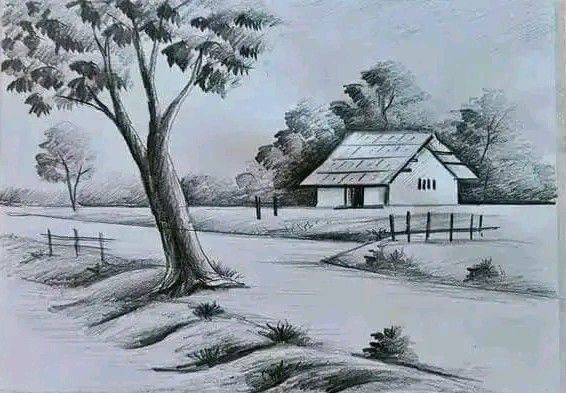 رسومات بالرصاص مناظر طبيعية