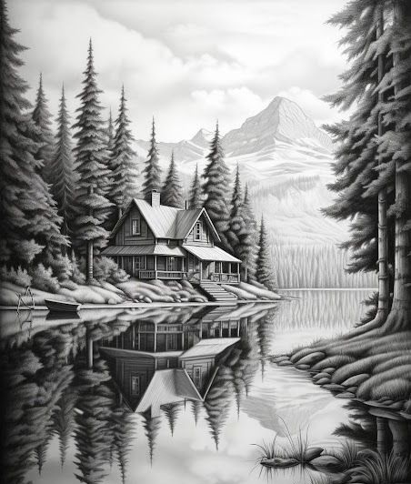 رسومات بالرصاص مناظر طبيعية