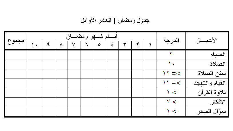  جدول تنظيم الوقت في رمضان