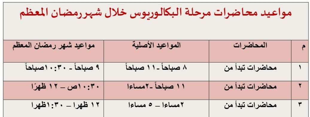 مواعيد الدراسة في شهر رمضان