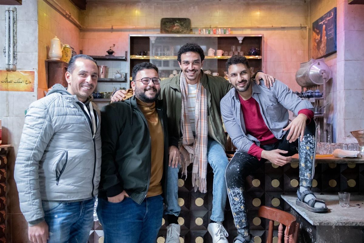 أحمد الجندي وإياد صالح يزوران مسلسل قهوة المحطة في مدينة الانتاج