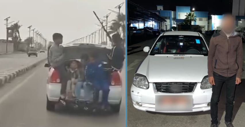 المتهم والأطفال والسيارة المضبوطة