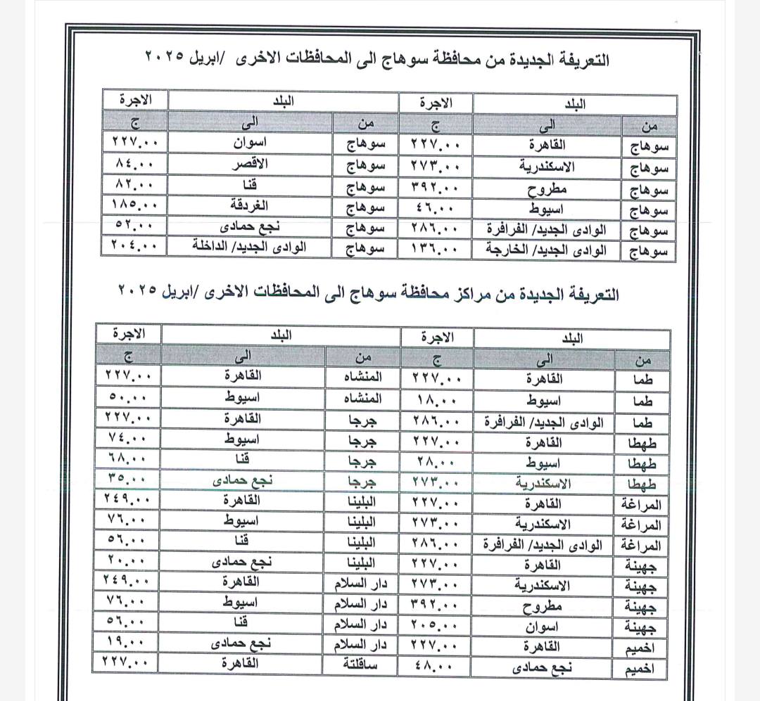 التعريفة الجديدة لنقل الركاب