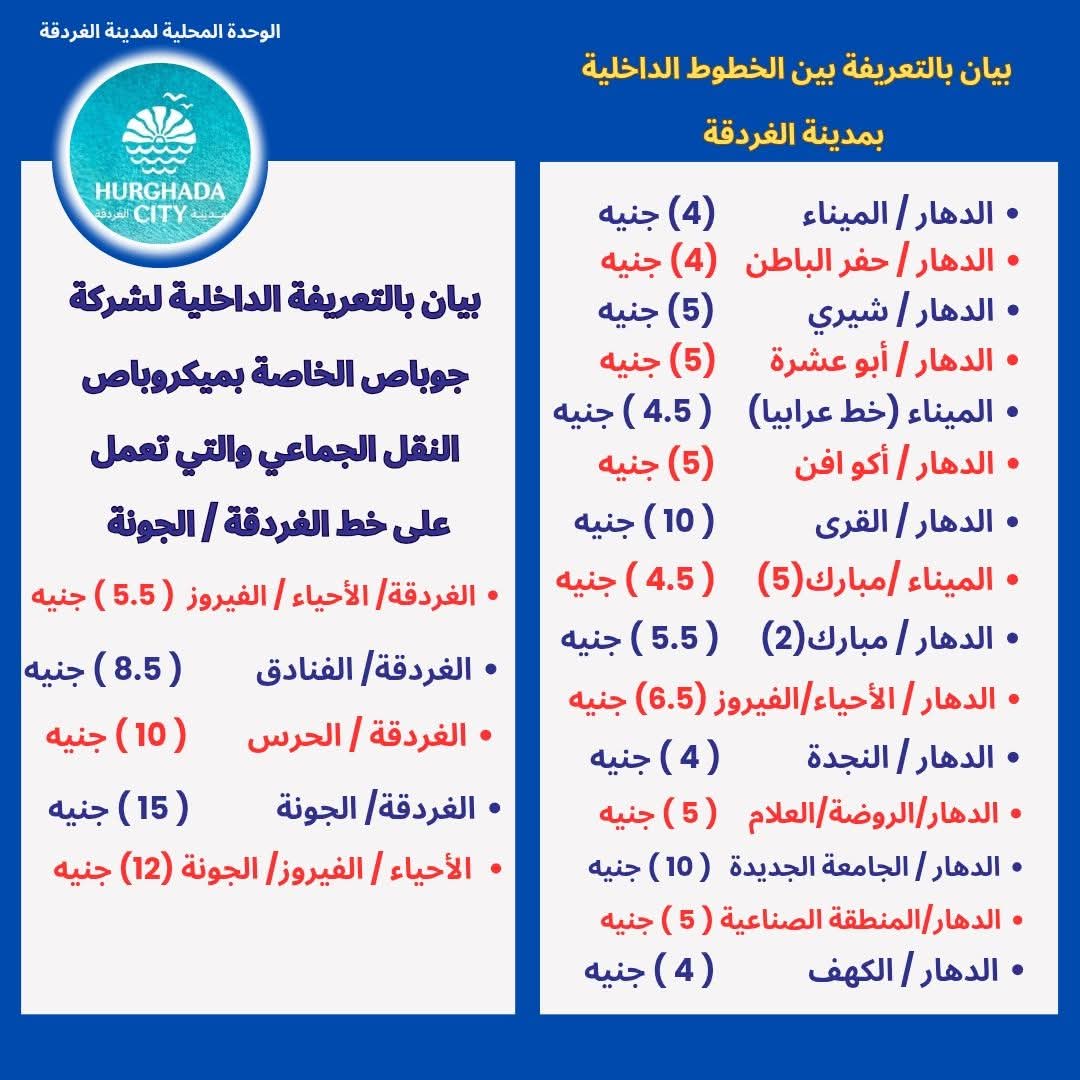 اسعار التعريفة الجديدة 
