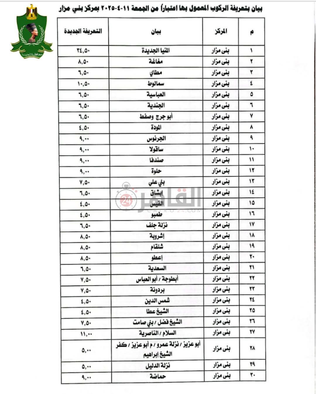التعريفة الجديدة