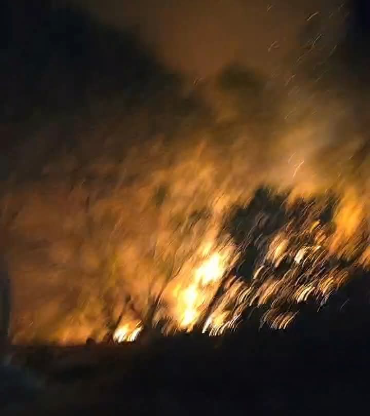 جانب من الحريق قبل السيطرة عليه 