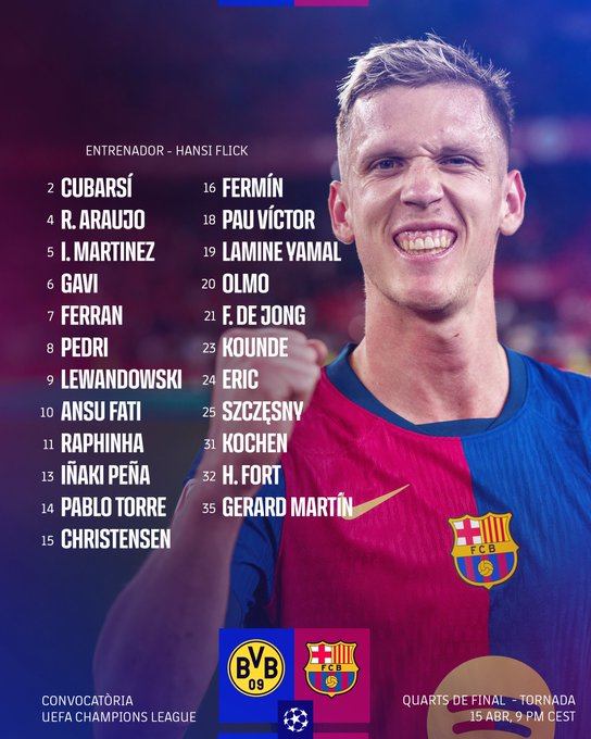 قائمة برشلونة في مباراة بوروسيا دورتموند في دوري أبطال أوروبا