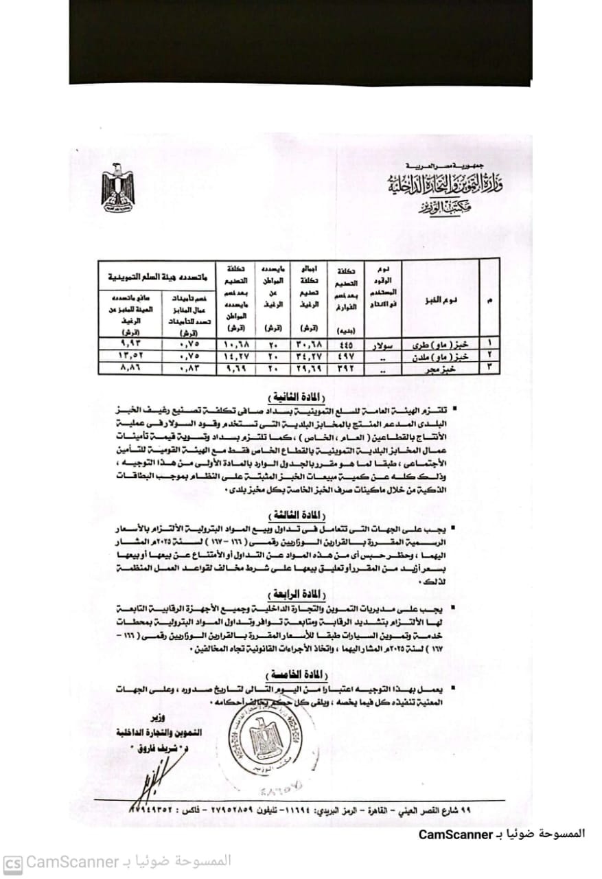 ننشر أسعار تكلفة رغيف الخبز المُدعم بعد زيادة سعر البنزين السولار