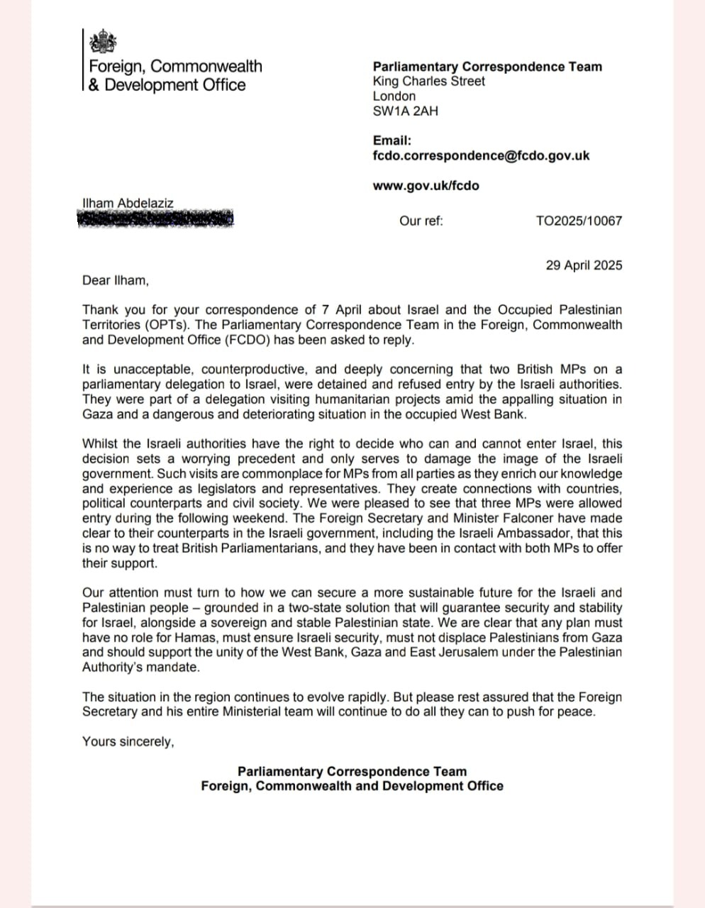 رسالة الخارجية البريطانية لـ القاهرة 24