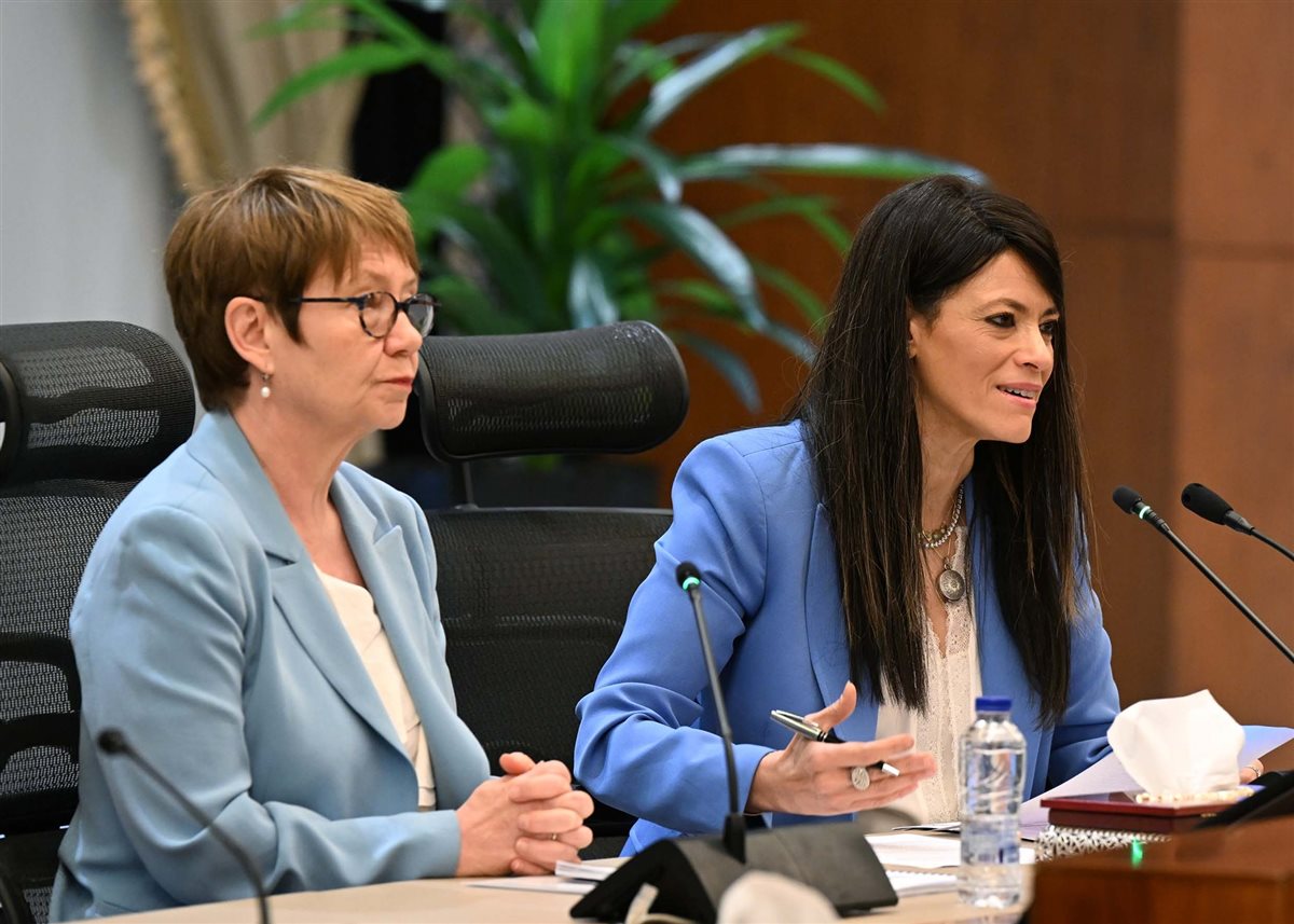 جانب من لقاء الدكتورة رانيا المشاط مع رئيسة البنك الأوروبي لإعادة الإعمار والتنمية