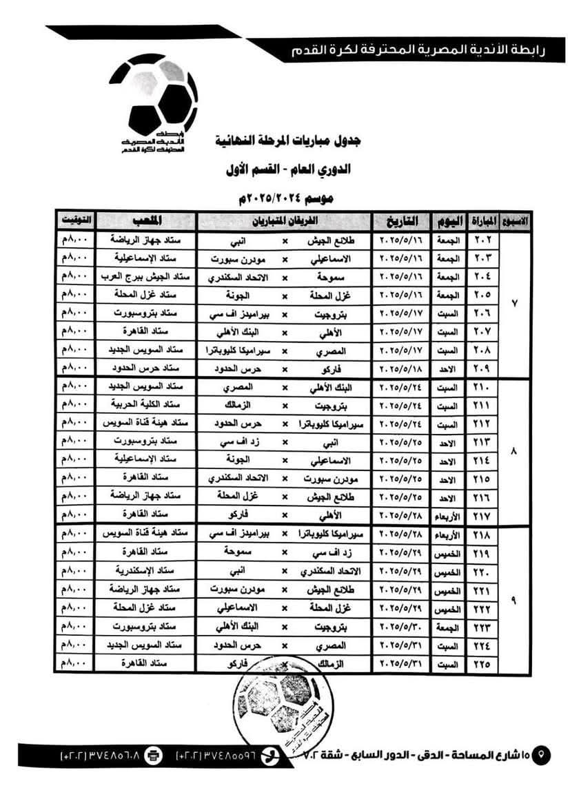 جدول الدوري 