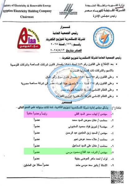 حركة تغييرات مجالس إدارات شركات توزيع الكهرباء 