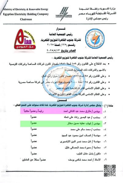 حركة تغييرات مجالس إدارات شركات توزيع الكهرباء 