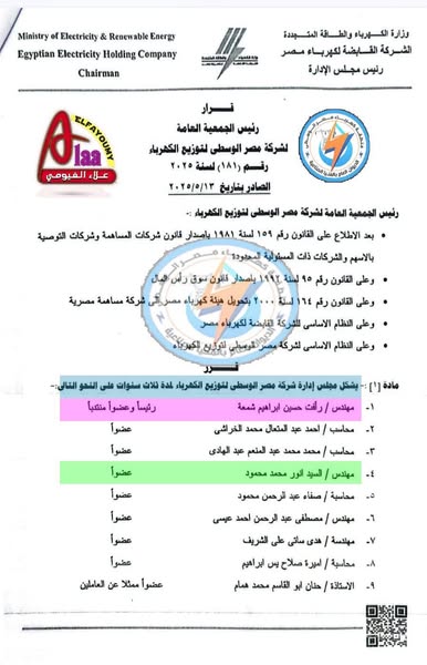 حركة تغييرات مجالس إدارات شركات توزيع الكهرباء 