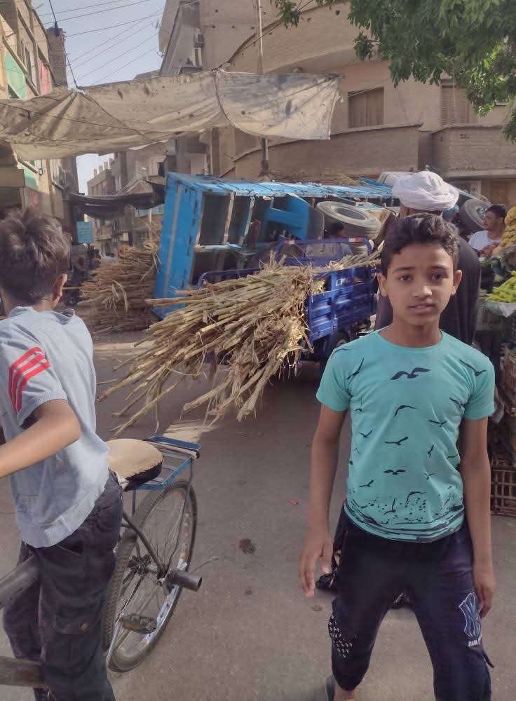 انقلاب سيارة نقل محملة بالقصب