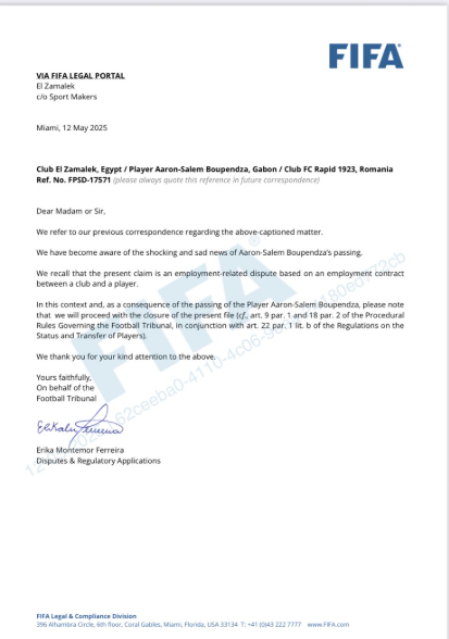 خطاب فيفا بشأن إغلاق قضية بوبيندزا