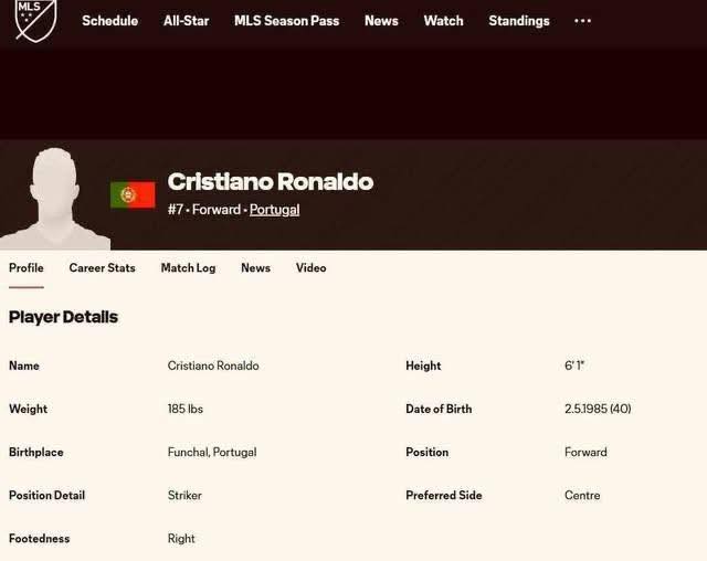  الموقع الرسمي للدوري الأمريكي يضيف اسم رونالدو في ملف اللاعبين