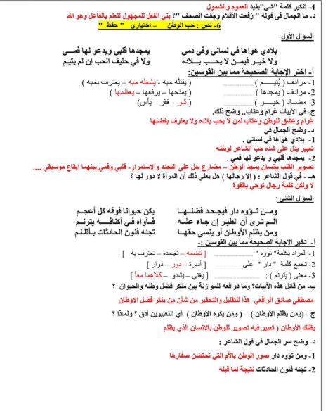مراجعة الصف الثالث الإعدادي الترم الثاني 2025 في اللغة العربية
