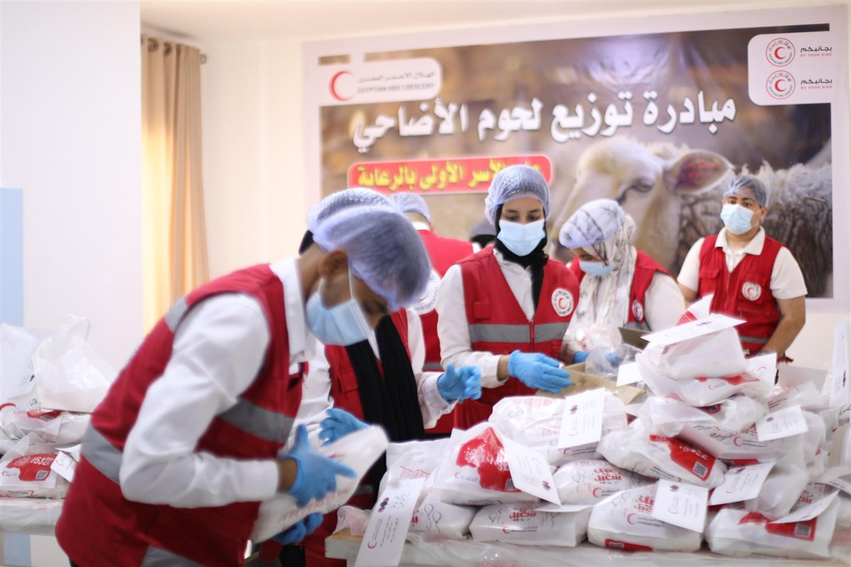 الهلال الأحمر المصري يوزع أضاحي العيد على الأسر الأولى بالرعاية