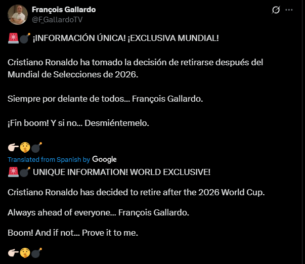 <strong>صحفي إسباني يفجّر مفاجأة: كريستيانو رونالدو قرر الاعتزال بعد كأس العالم</strong>