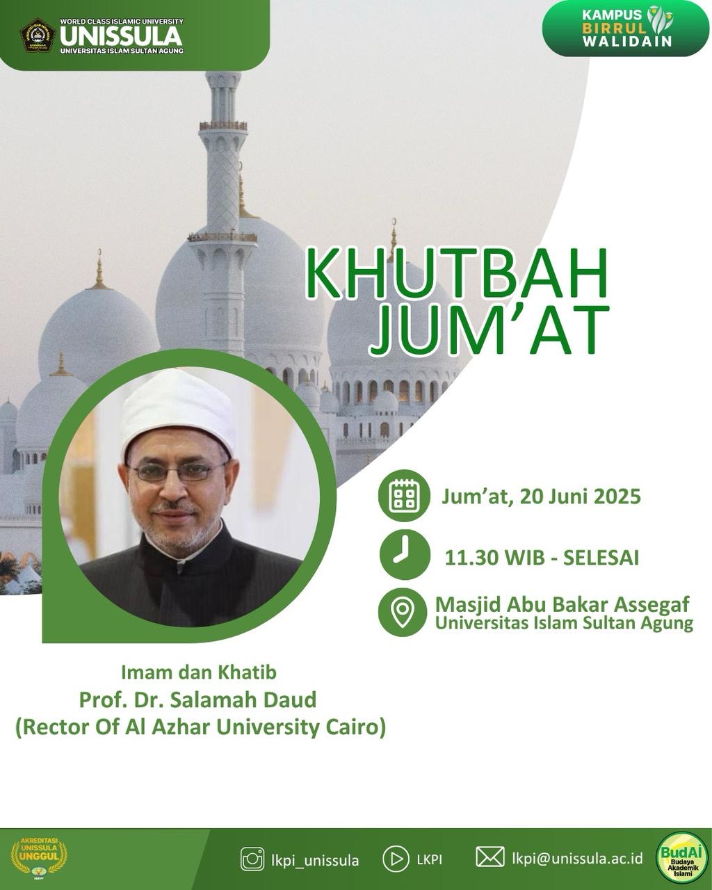 رئيس جامعة الأزهر يخطب الجمعة بمسجد جامعة السلطان أجونج بإندونيسيا اليوم