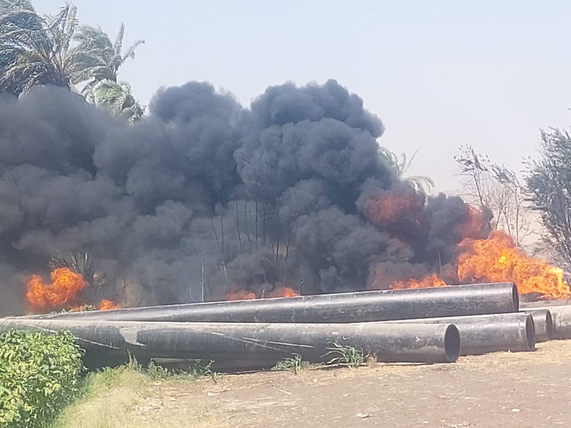 حريق في مخزن مواسير بلاستيكية بسوهاج