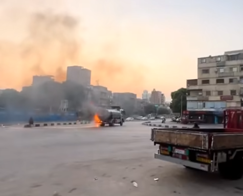 <strong> سائق يقود بترول مشتعلة بمصر القديمة </strong>