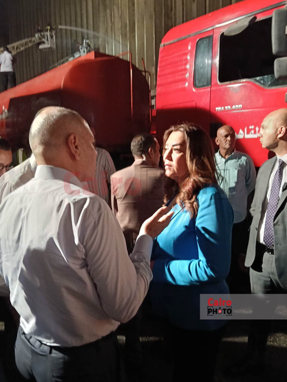 وصول وزيرة التنمية المحلية ومحافظ القاهرة حريق سنترال رمسيس