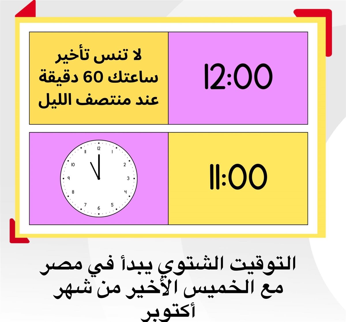 موعد انتهاء العمل بالتوقيت الصيفي وتحويل الساعة في مصر