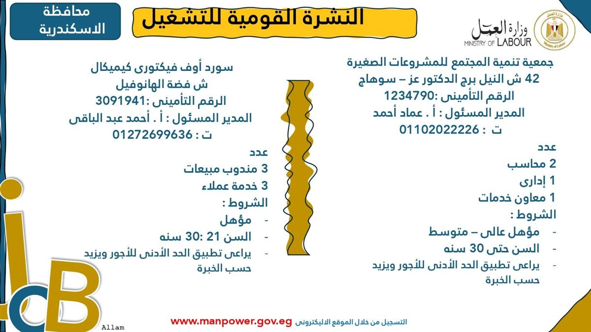فرص عمل جديدة من وزارة العمل