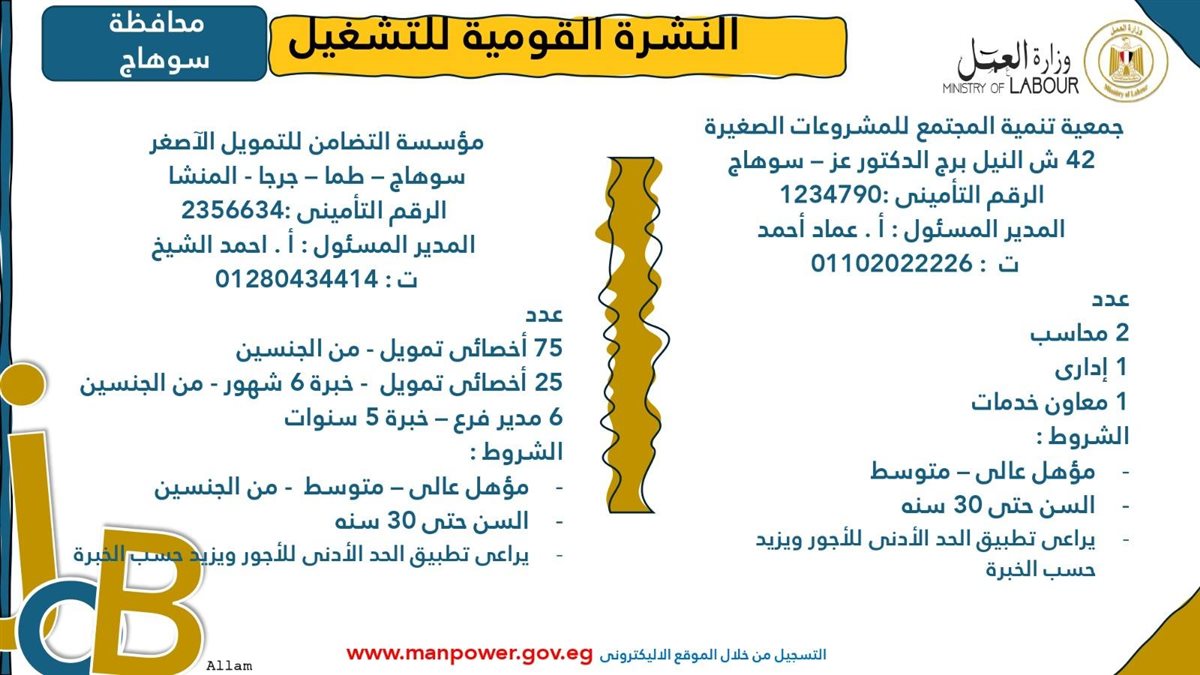 فرص عمل جديدة من وزارة العمل