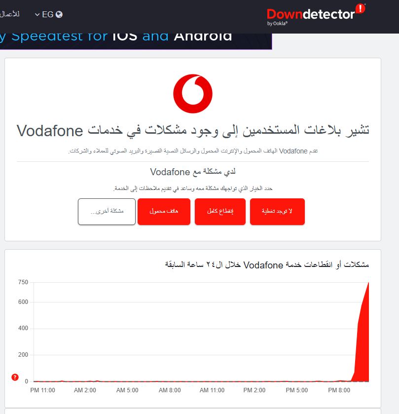 مشاكل في شبكة فودافون