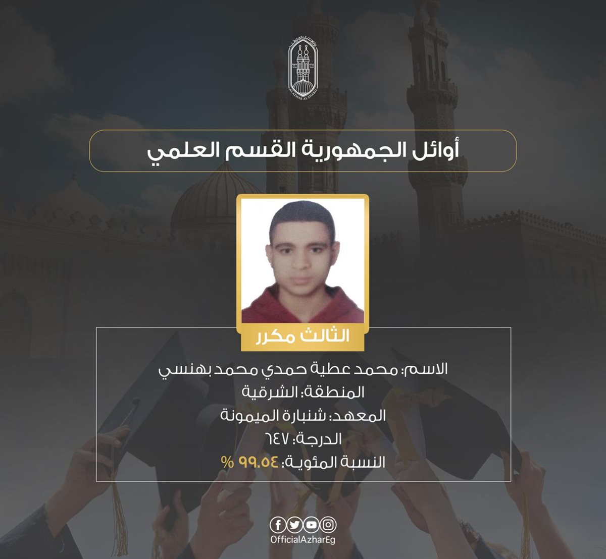  أوائل الشهادة الثانوية الأزهرية بالقسم العلمي