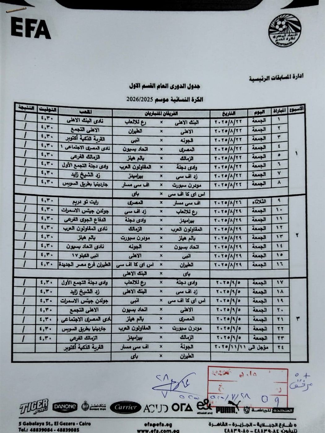 جدول دوري الكرة النسائية