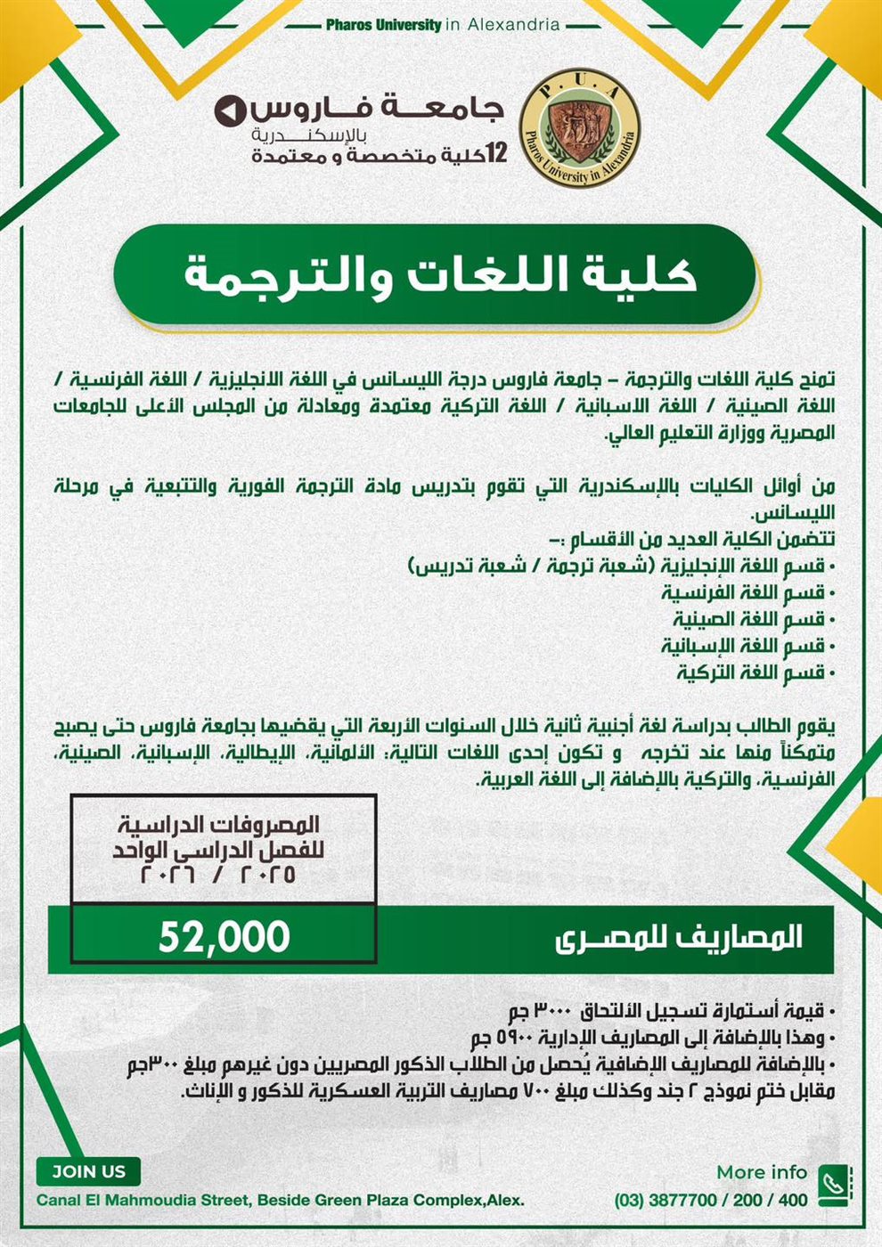 مصاريف جامعة فاروس بالإسكندرية 2025