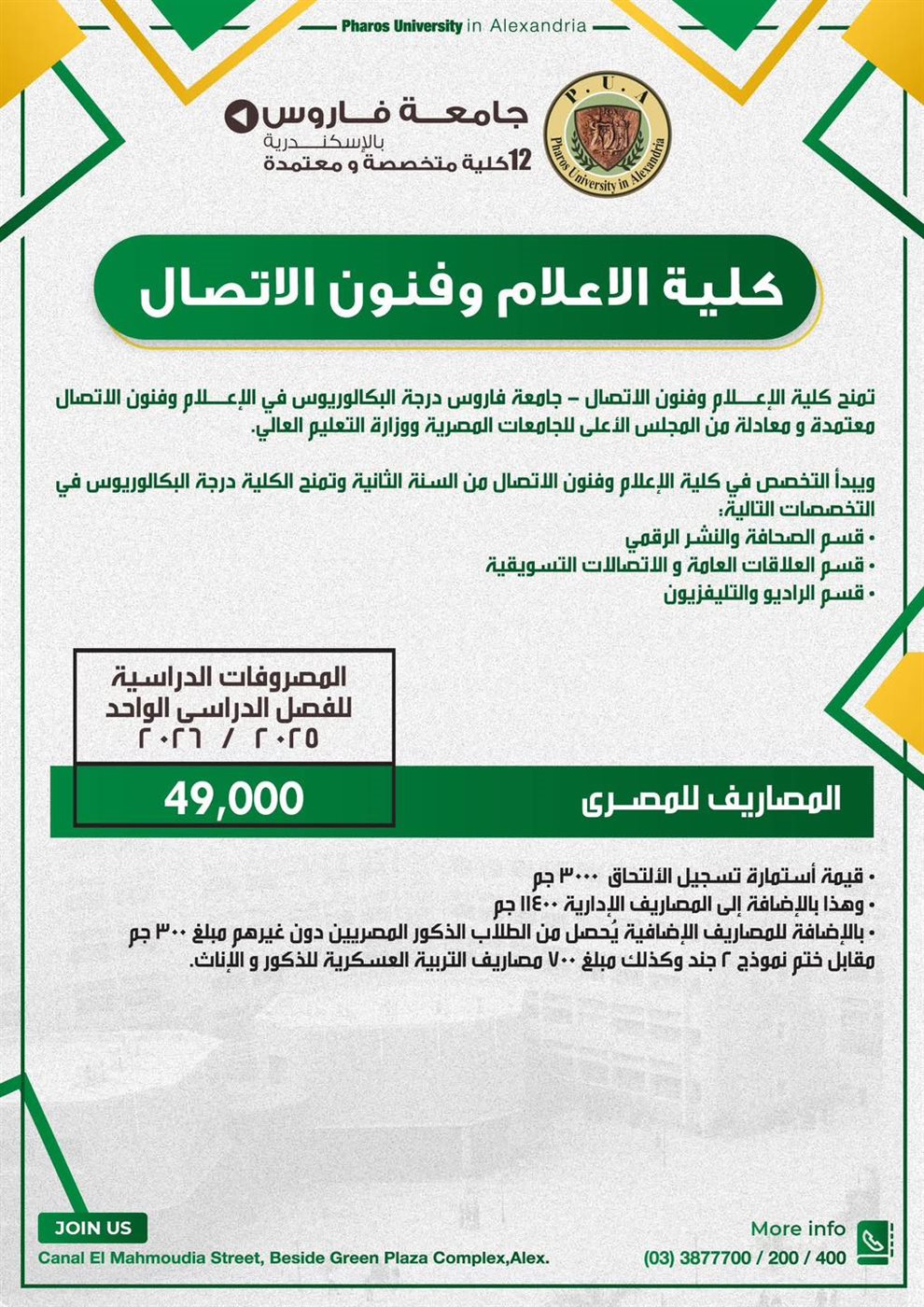مصاريف جامعة فاروس بالإسكندرية 2025