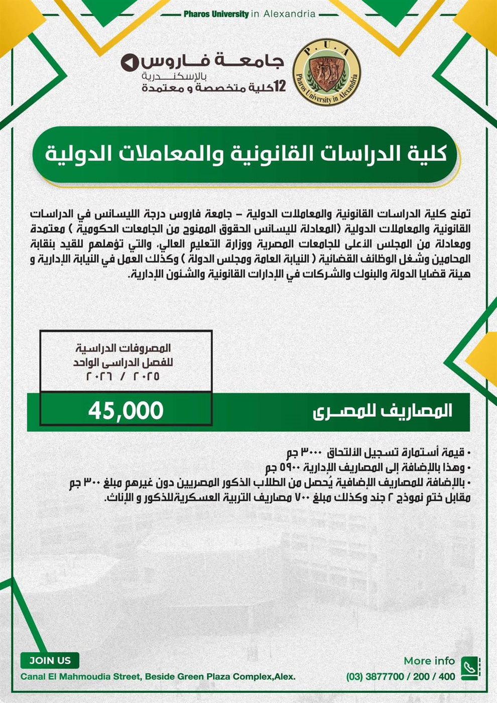 مصاريف جامعة فاروس بالإسكندرية 2025