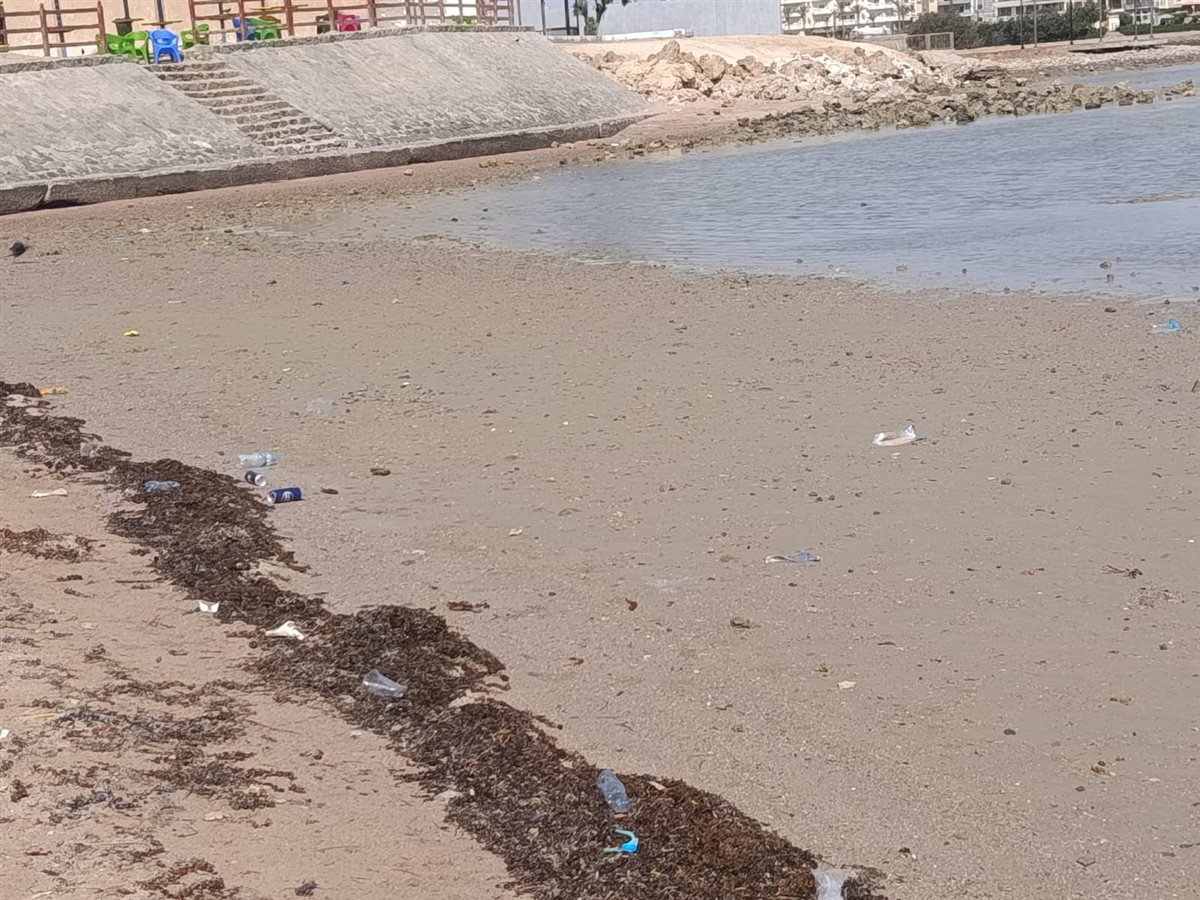 تراجع وانحسار لمياه البحر بالغردقة 