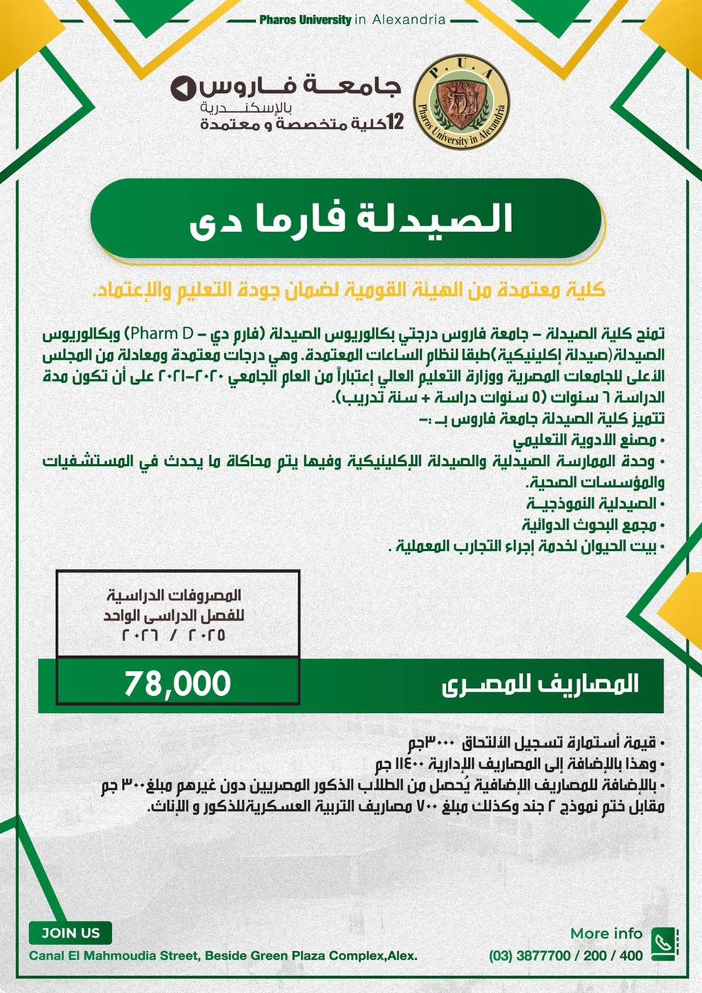 مصاريف جامعة فاروس بالإسكندرية 2025