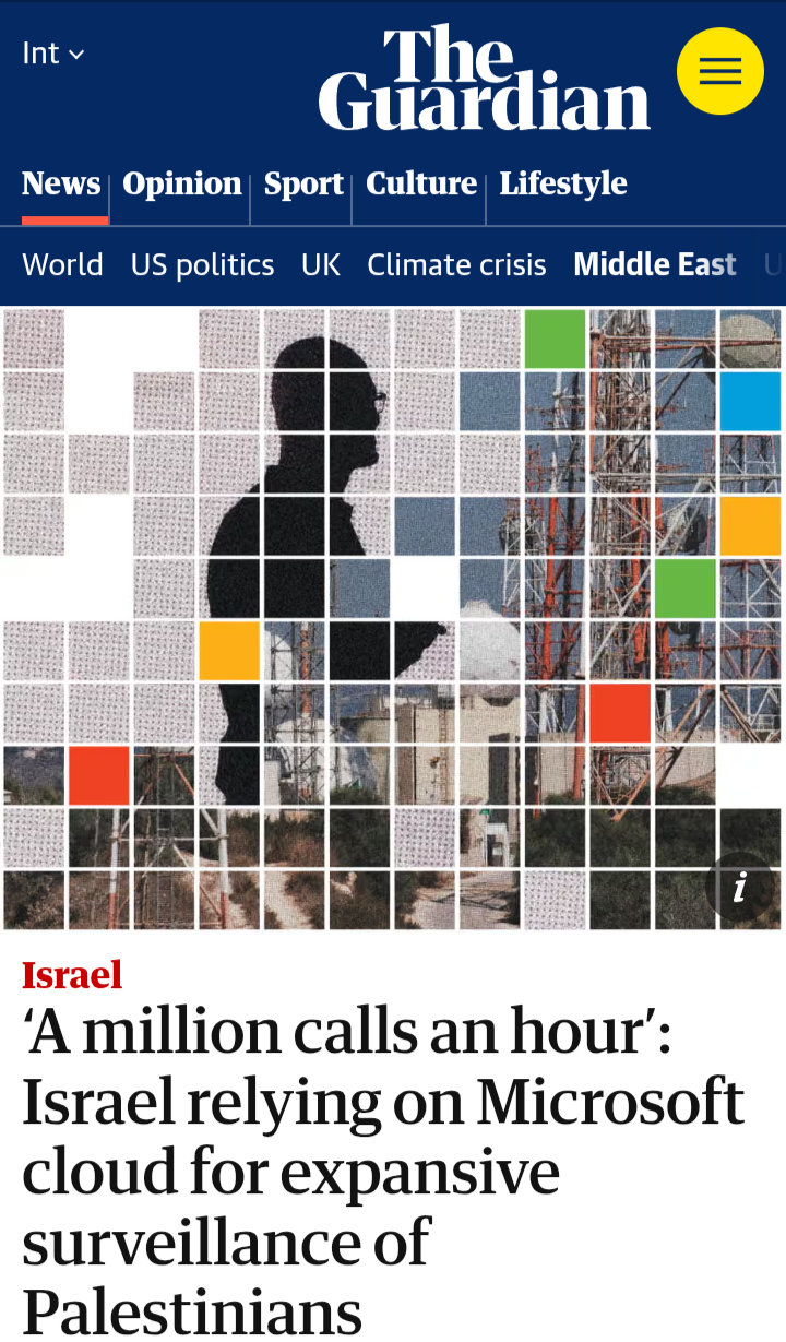 من تقرير الجارديان حول تعاون مايكروسوفت وإسرائيل&nbsp;