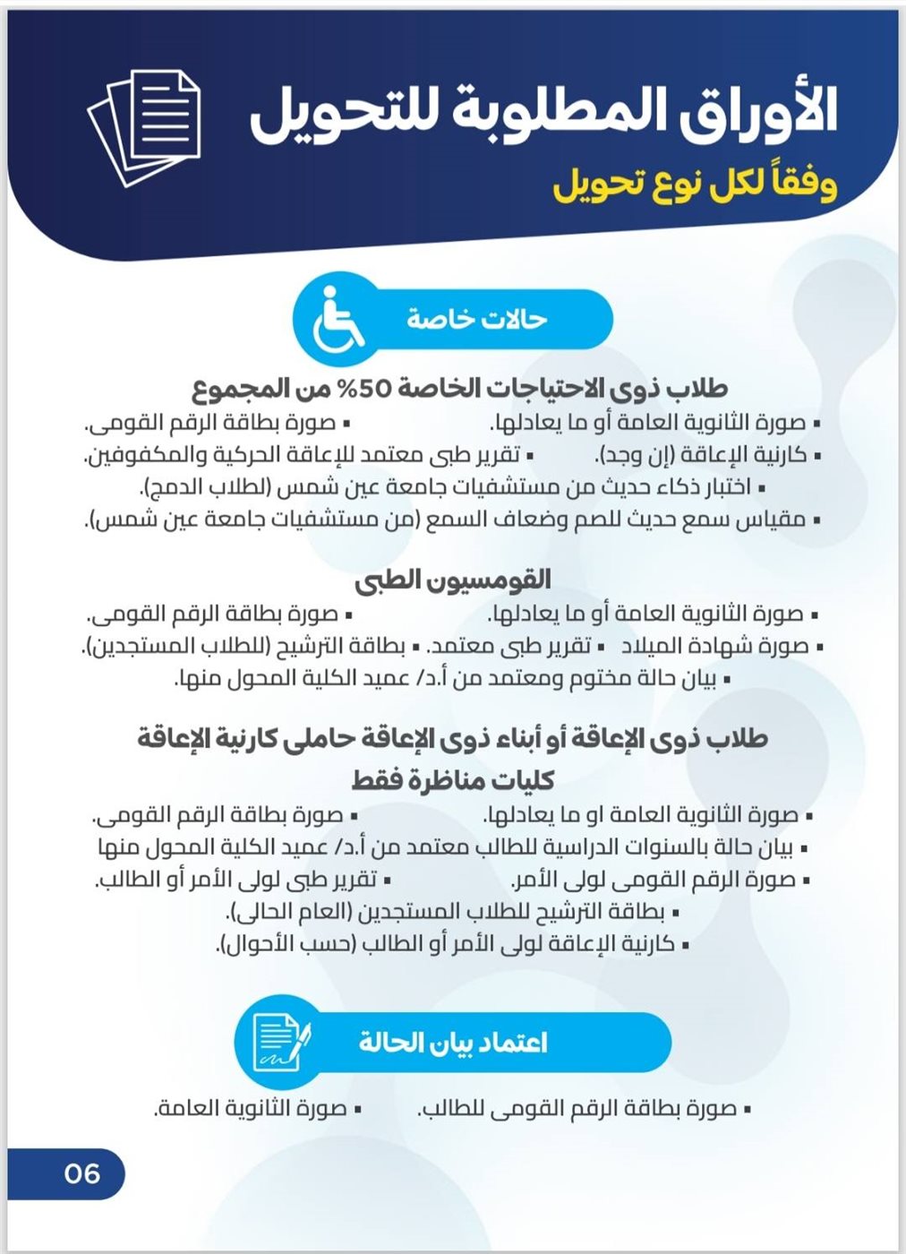 الأوراق المطلوبة للتحويلات الإلكترونية بين كليات جامعة عين شمس 2025