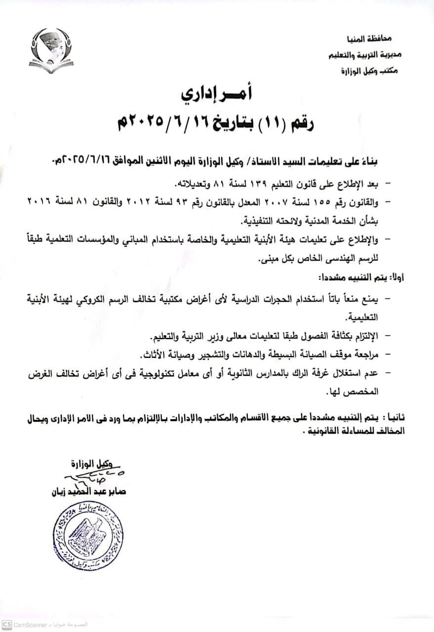 قرار التعليم بالمنيا 