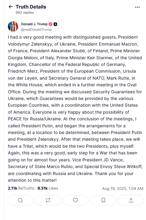 منشور ترامب عبر تروث سوشيال