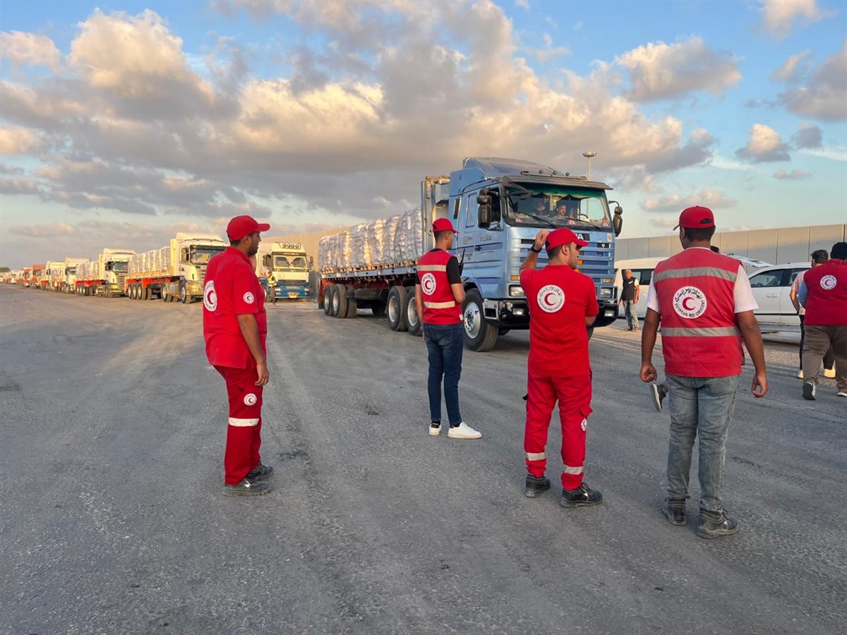 الهلال الأحمر المصري يدفع أكثر من 85 ألف سلة غذائية في قافلة «زاد العزة» الـ 18 إلى غزة  