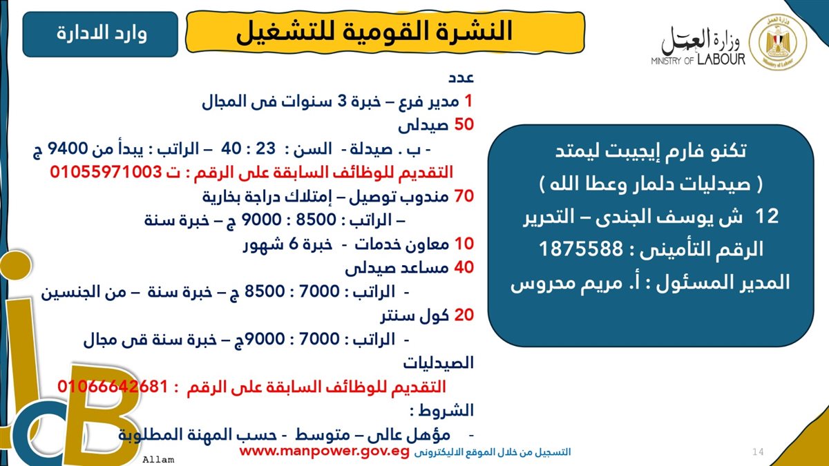 فرص عمل جديدة من وزارة العمل