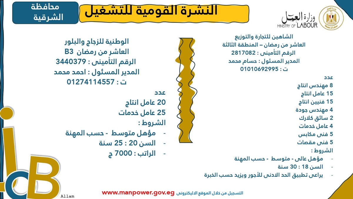 فرص عمل جديدة من وزارة العمل