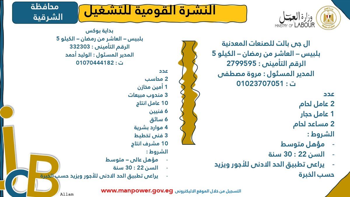 فرص عمل جديدة من وزارة العمل