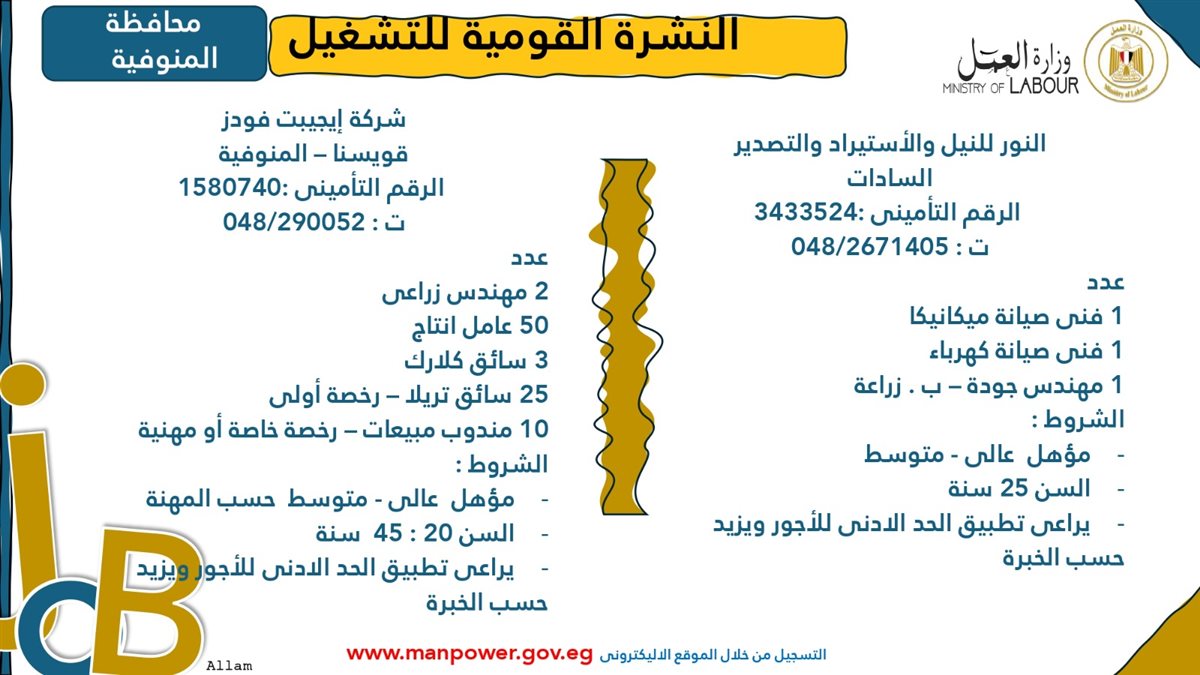 فرص عمل جديدة من وزارة العمل